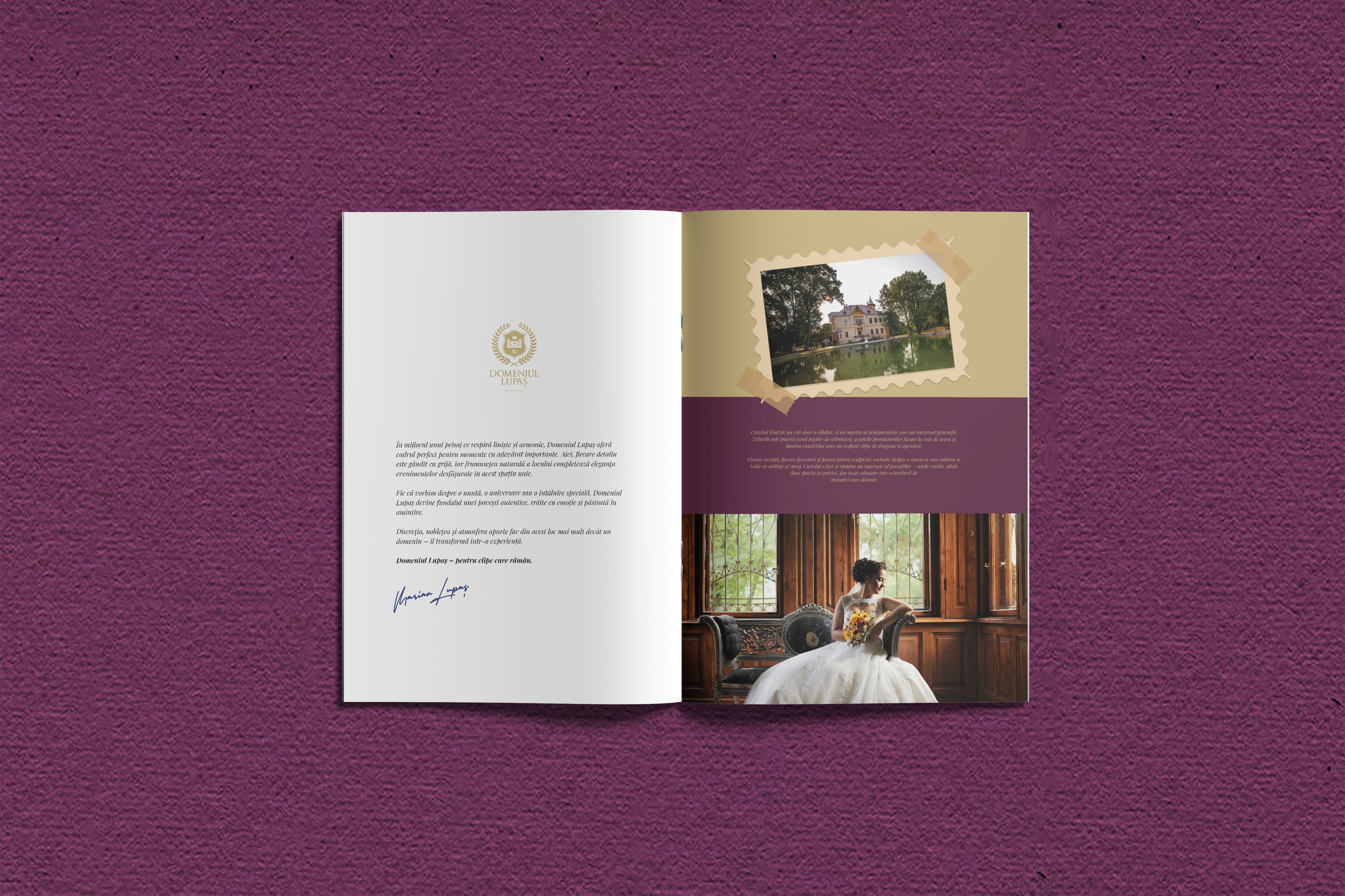 Broșură premium Domeniul Lupaș — design editorial realizat de Invento Arad